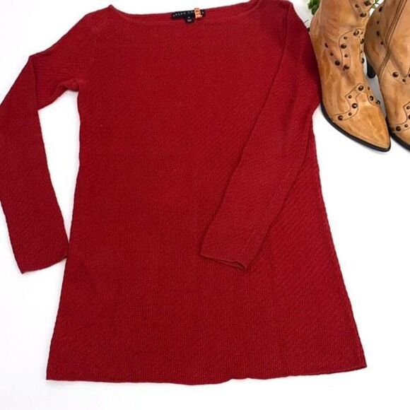 Ralph Lauren Black Label Linen Boat Neck 3/4 Sleeve Textured Tunic Sweater Red M - Picture 1 of 13